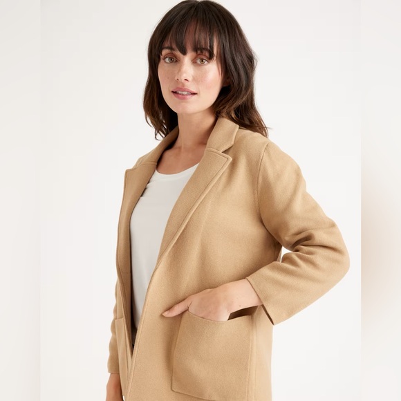 Quince Jackets & Blazers - Quince Women’s M Camel Organic Cotton Open Front Knit Blazer Cardigan